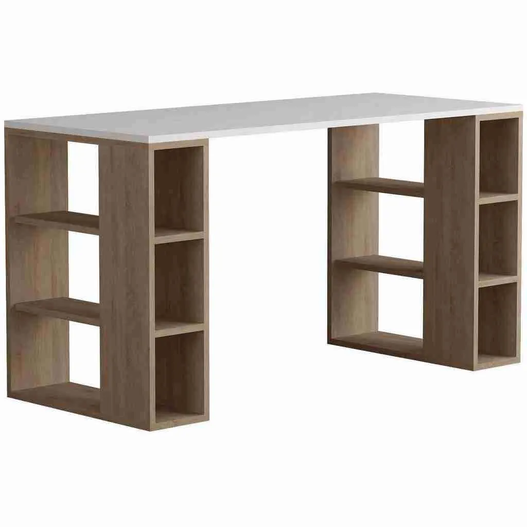 مكتب خشب- wood desk with side shelves 120*50*75