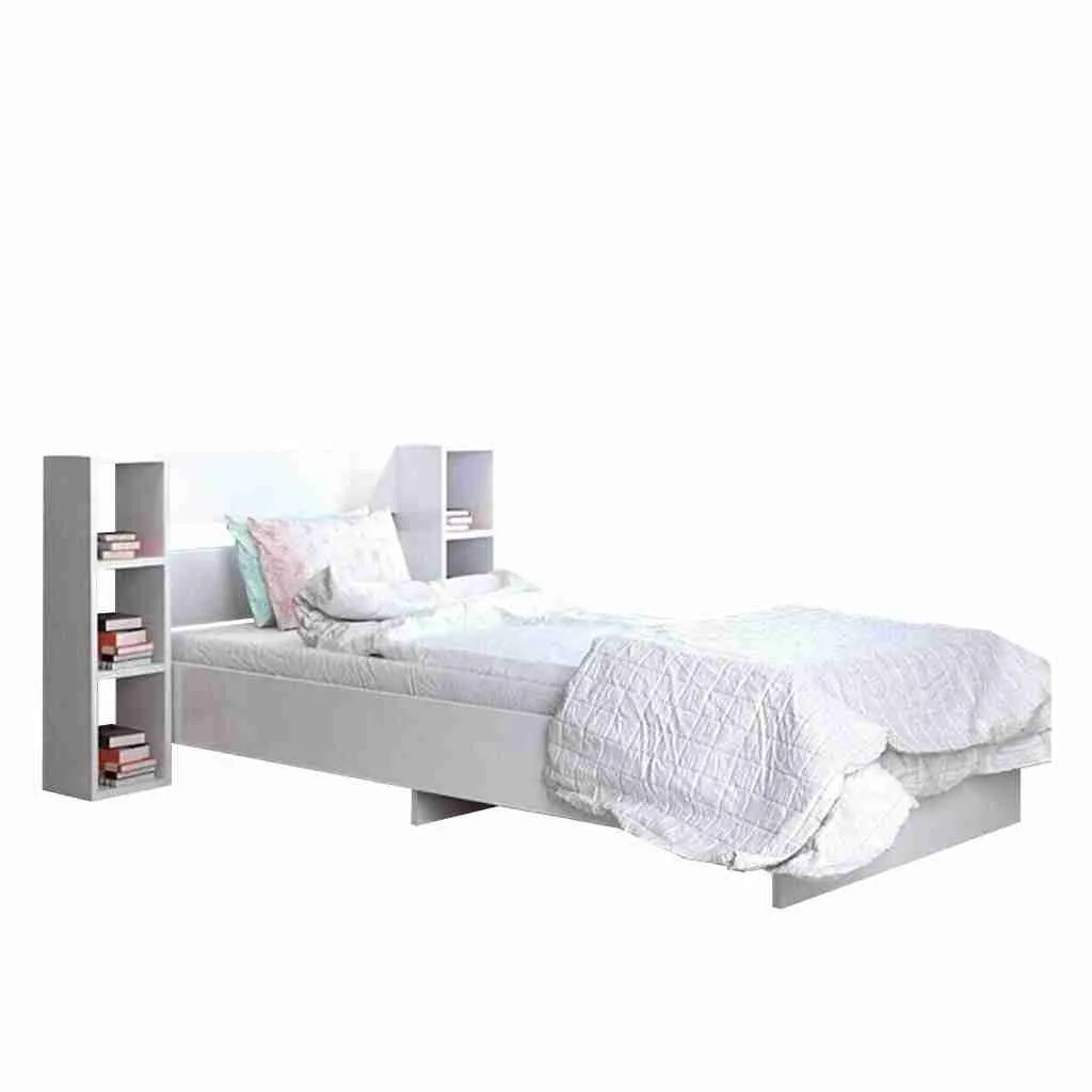 Modern wood bed-سرير خشب تصميم مودرن بوحدة ارفف جانبية